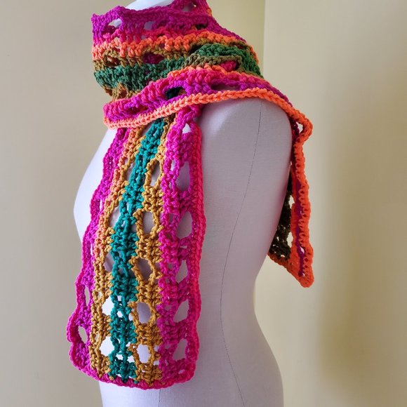 Crochet Preppy Stripe Neck Scarf/New - Picture 3 of 7
